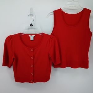 NYGard Collection Petites Red Cardigan Sweater & Sleeveless Top Set 4-6 Career